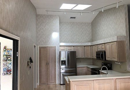 metallic wallpaper in a kitchen